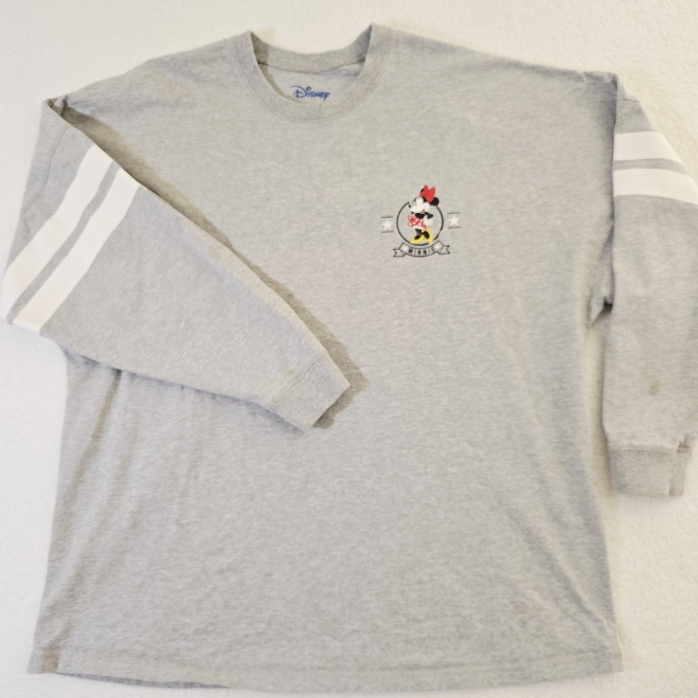 Disney Women's Minnie Mouse Grey Spirit Jersey Long Sleeve Shirt Size XL